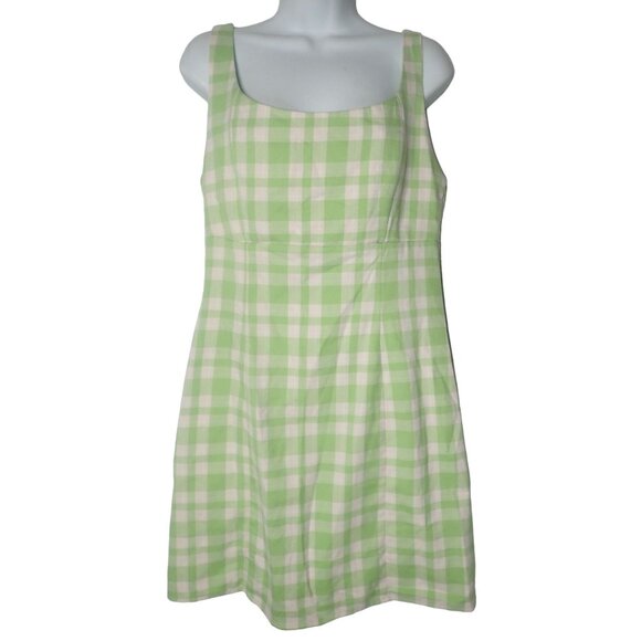 Empyre Green & White Plaid Sleeveless Dress L Casual Cottagecore Check - Picture 1 of 6